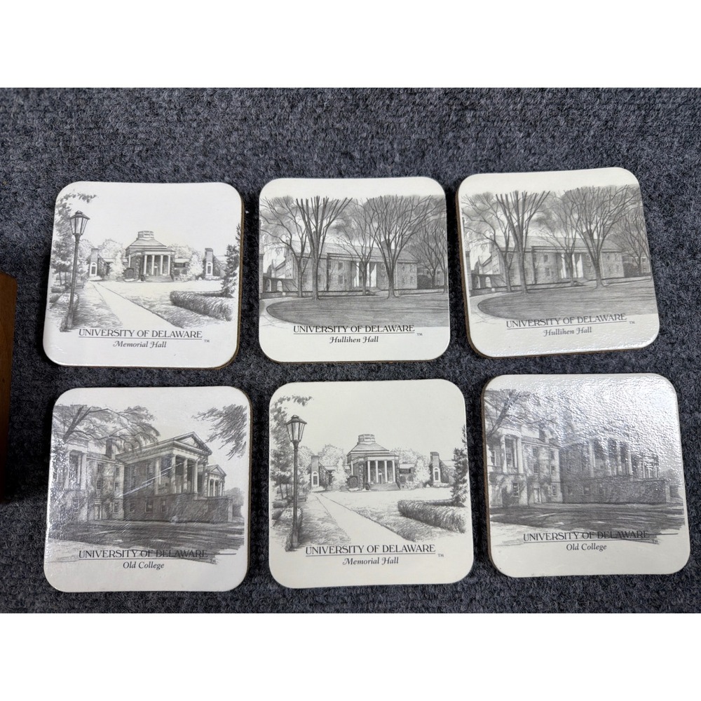 University of Delaware Coasters Set of 6 with Wood Caddy